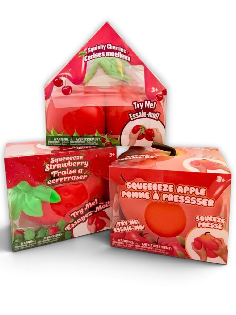 Sunny Days—3pc Jumbo Fruit Squeezy Bundle—Cherries + Strawberry + Apple *NIB*